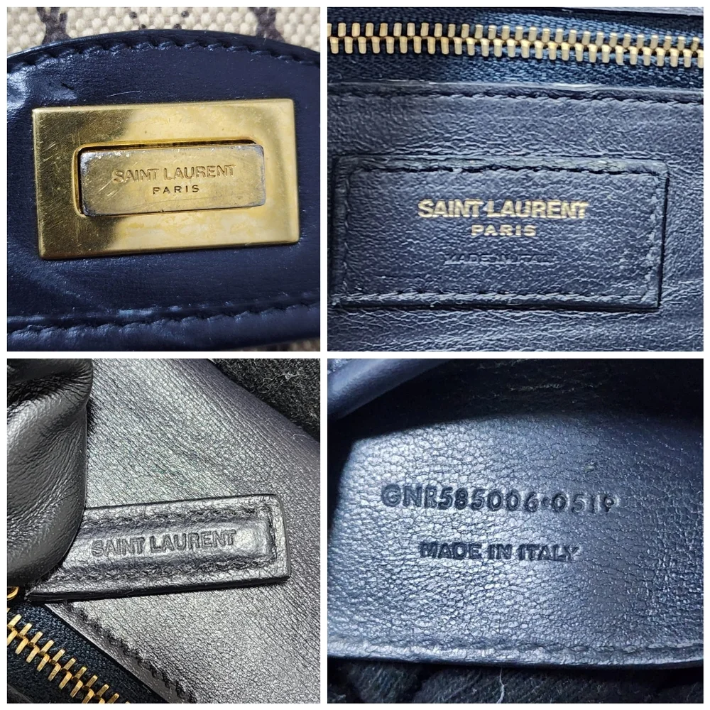 Yves Saint LaurentBeige/Navy Canvas Monogram Satchel Crossbody Bag